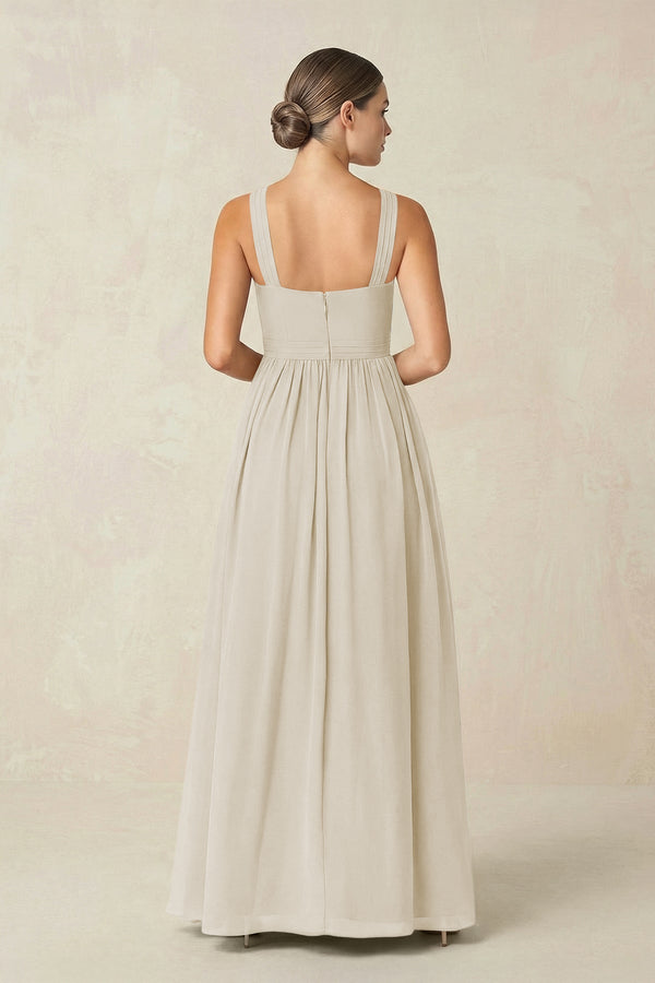 Cross Halter Neck Chiffon A-Line Bridesmaid Dress With Slit in Dove Gray - KissProm BRIDESMAID DRESSES