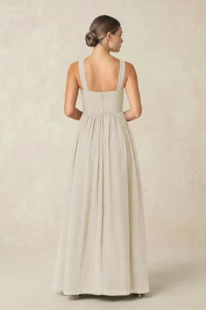 Cross Halter Neck Chiffon A-Line Bridesmaid Dress With Slit in Dove Gray - KissProm BRIDESMAID DRESSES