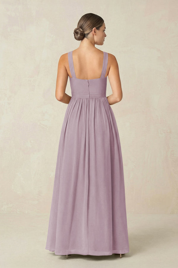 Cross Halter Neck Chiffon A-Line Bridesmaid Dress With Slit in Dusk - KissProm BRIDESMAID DRESSES