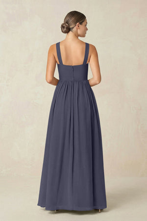 Cross Halter Neck Chiffon A-Line Bridesmaid Dress With Slit in Dusk Blue - KissProm BRIDESMAID DRESSES