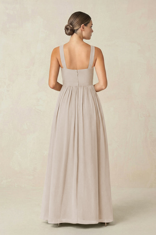 Cross Halter Neck Chiffon A-Line Bridesmaid Dress With Slit in Frost - KissProm BRIDESMAID DRESSES