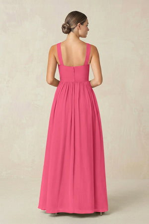 Cross Halter Neck Chiffon A-Line Bridesmaid Dress With Slit in Fuchsia - KissProm BRIDESMAID DRESSES