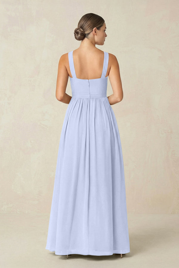 Cross Halter Neck Chiffon A-Line Bridesmaid Dress With Slit in Ice - KissProm BRIDESMAID DRESSES