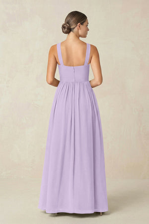 Cross Halter Neck Chiffon A-Line Bridesmaid Dress With Slit in Lavender - KissProm BRIDESMAID DRESSES