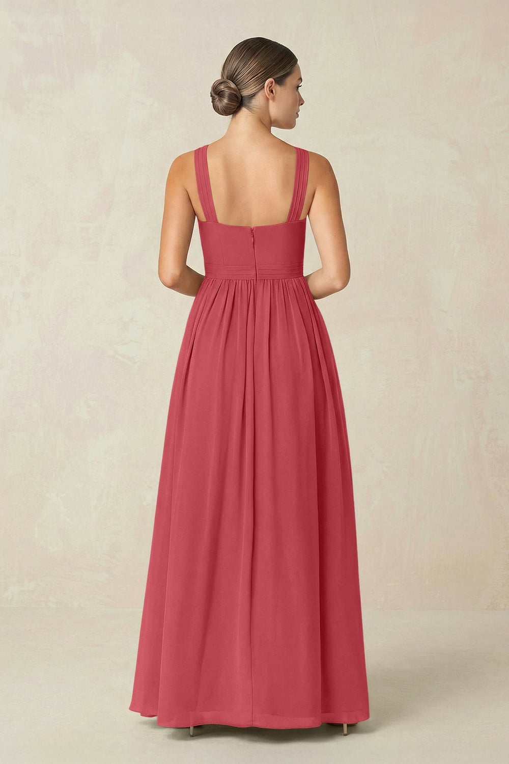 Cross Halter Neck Chiffon A-Line Bridesmaid Dress With Slit in Merlot - KissProm BRIDESMAID DRESSES