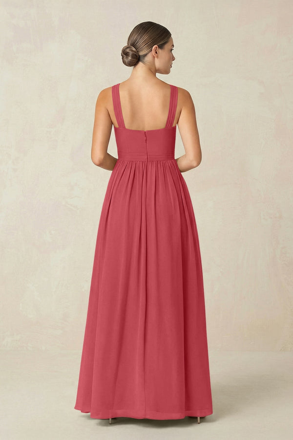 Cross Halter Neck Chiffon A-Line Bridesmaid Dress With Slit in Merlot - KissProm BRIDESMAID DRESSES
