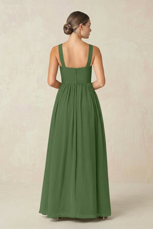 Cross Halter Neck Chiffon A-Line Bridesmaid Dress With Slit in Moss - KissProm BRIDESMAID DRESSES