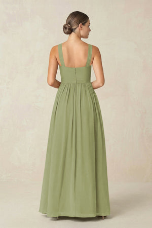 Cross Halter Neck Chiffon A-Line Bridesmaid Dress With Slit in Moss Green - KissProm BRIDESMAID DRESSES