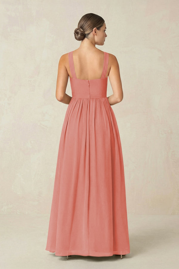 Cross Halter Neck Chiffon A-Line Bridesmaid Dress With Slit in Mulberry - KissProm BRIDESMAID DRESSES