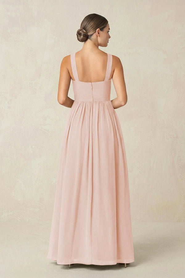 Cross Halter Neck Chiffon A-Line Bridesmaid Dress With Slit in Pale Blush - KissProm BRIDESMAID DRESSES