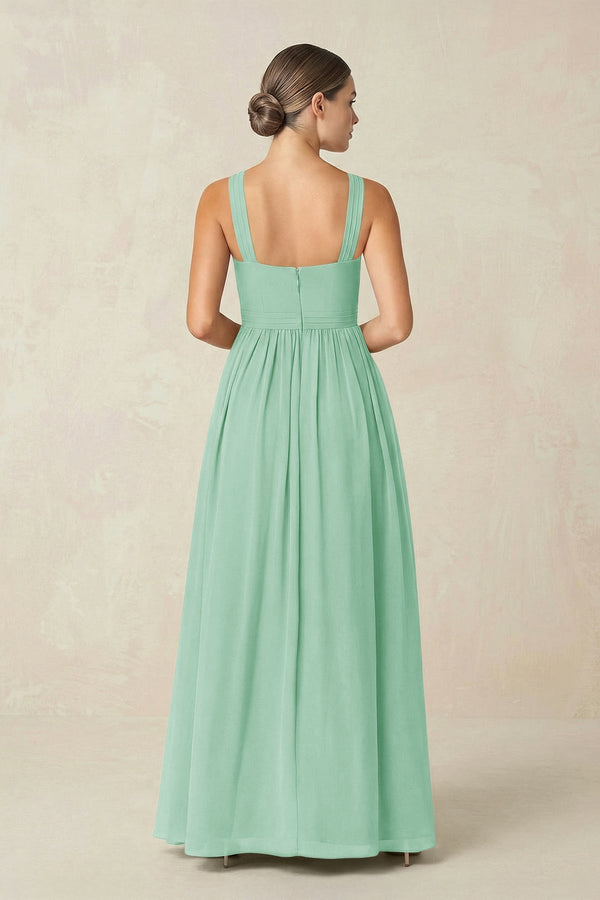 Cross Halter Neck Chiffon A-Line Bridesmaid Dress With Slit in Pale Pistachio - KissProm BRIDESMAID DRESSES