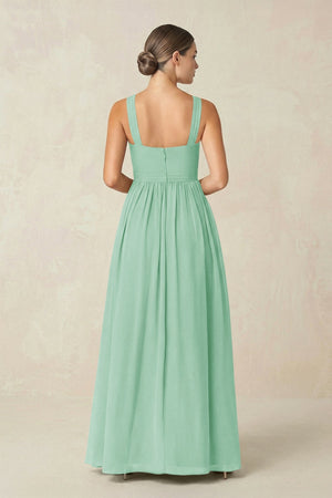 Cross Halter Neck Chiffon A-Line Bridesmaid Dress With Slit in Pale Pistachio - KissProm BRIDESMAID DRESSES