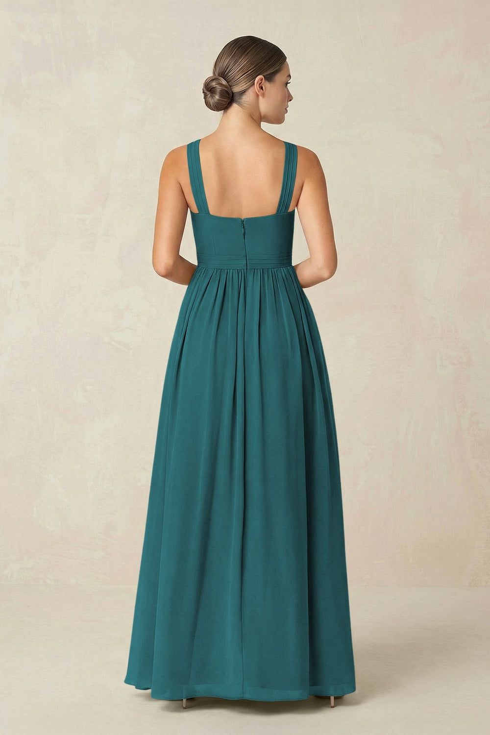 Cross Halter Neck Chiffon A-Line Bridesmaid Dress With Slit in Pine - KissProm BRIDESMAID DRESSES