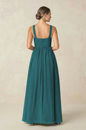 Cross Halter Neck Chiffon A-Line Bridesmaid Dress With Slit in Pine - KissProm BRIDESMAID DRESSES