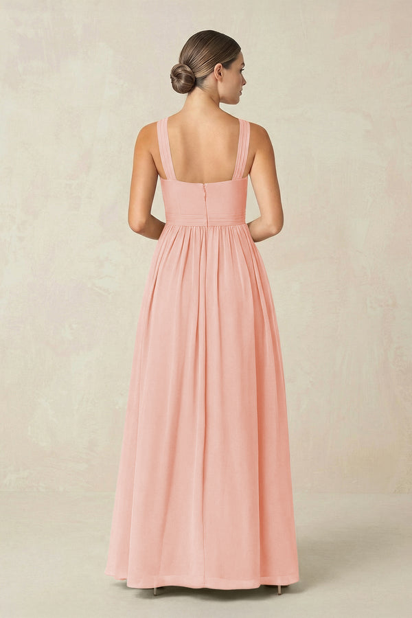 Cross Halter Neck Chiffon A-Line Bridesmaid Dress With Slit in Rose Petal - KissProm BRIDESMAID DRESSES