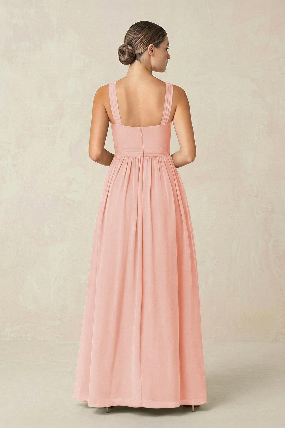 Cross Halter Neck Chiffon A-Line Bridesmaid Dress With Slit in Rose Petal - KissProm BRIDESMAID DRESSES