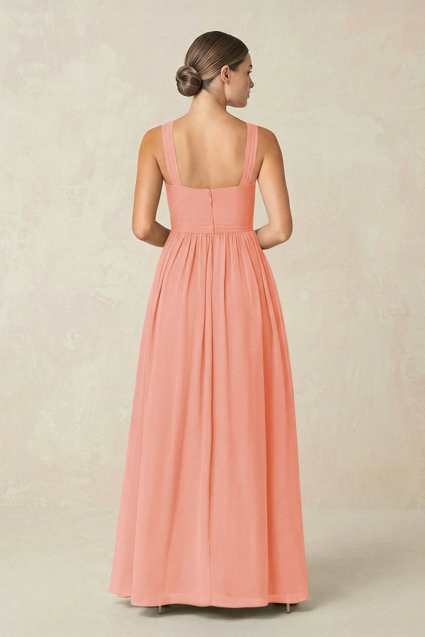 Cross Halter Neck Chiffon A-Line Bridesmaid Dress With Slit in Rosette - KissProm BRIDESMAID DRESSES