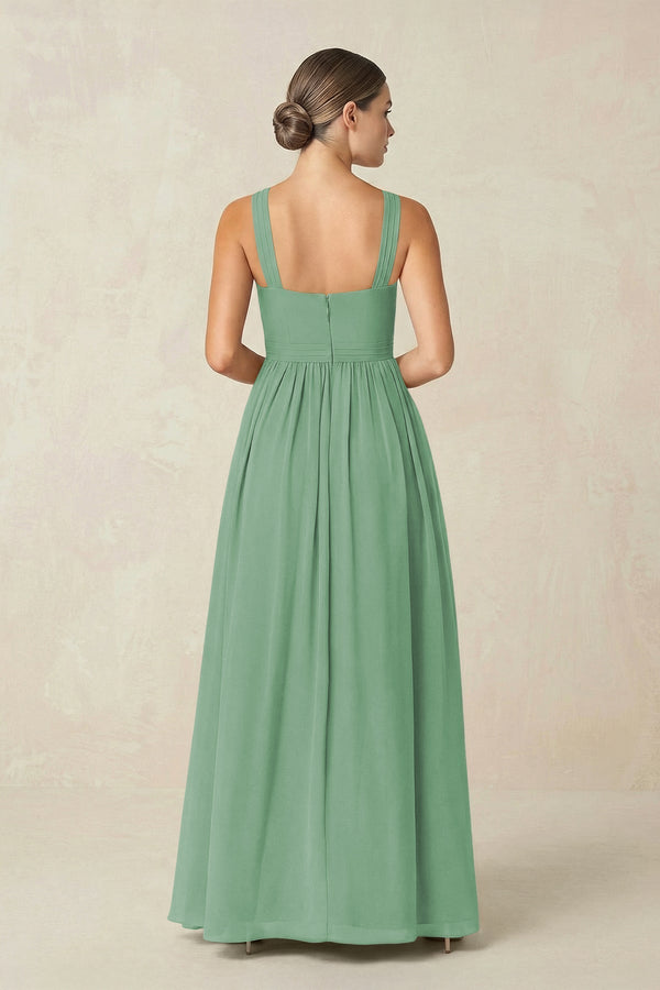Cross Halter Neck Chiffon A-Line Bridesmaid Dress With Slit in Sea Glass - KissProm BRIDESMAID DRESSES