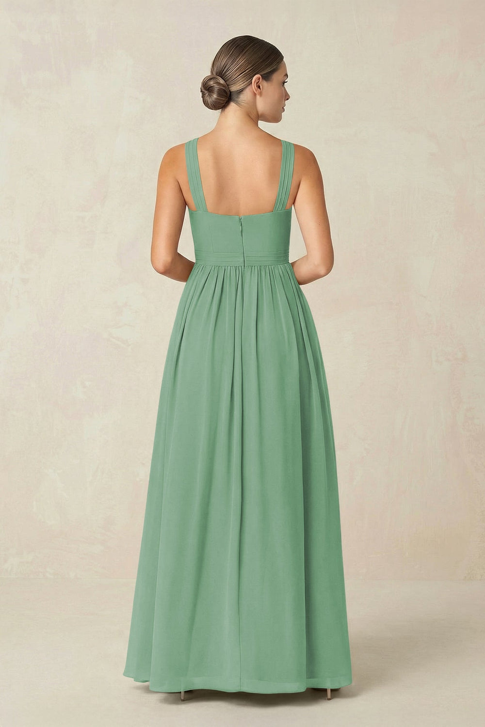 Cross Halter Neck Chiffon A-Line Bridesmaid Dress With Slit in Sea Glass - KissProm BRIDESMAID DRESSES