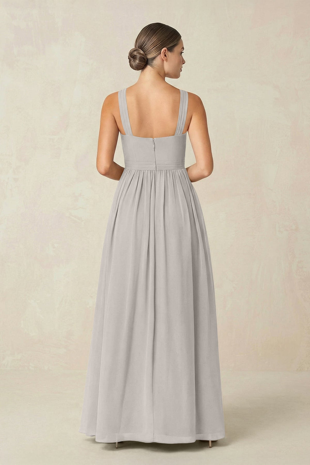Cross Halter Neck Chiffon A-Line Bridesmaid Dress With Slit in Silver - KissProm BRIDESMAID DRESSES