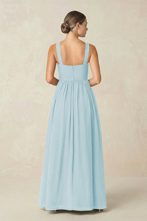 Cross Halter Neck Chiffon A-Line Bridesmaid Dress With Slit in Sky Blue - KissProm BRIDESMAID DRESSES