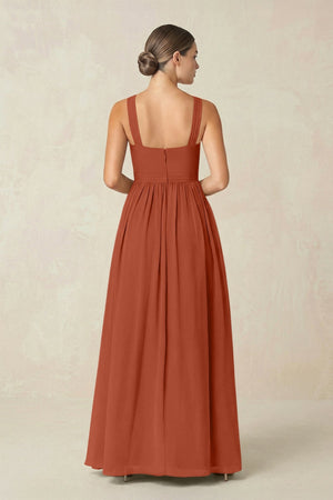 Cross Halter Neck Chiffon A-Line Bridesmaid Dress With Slit in Spice - KissProm BRIDESMAID DRESSES