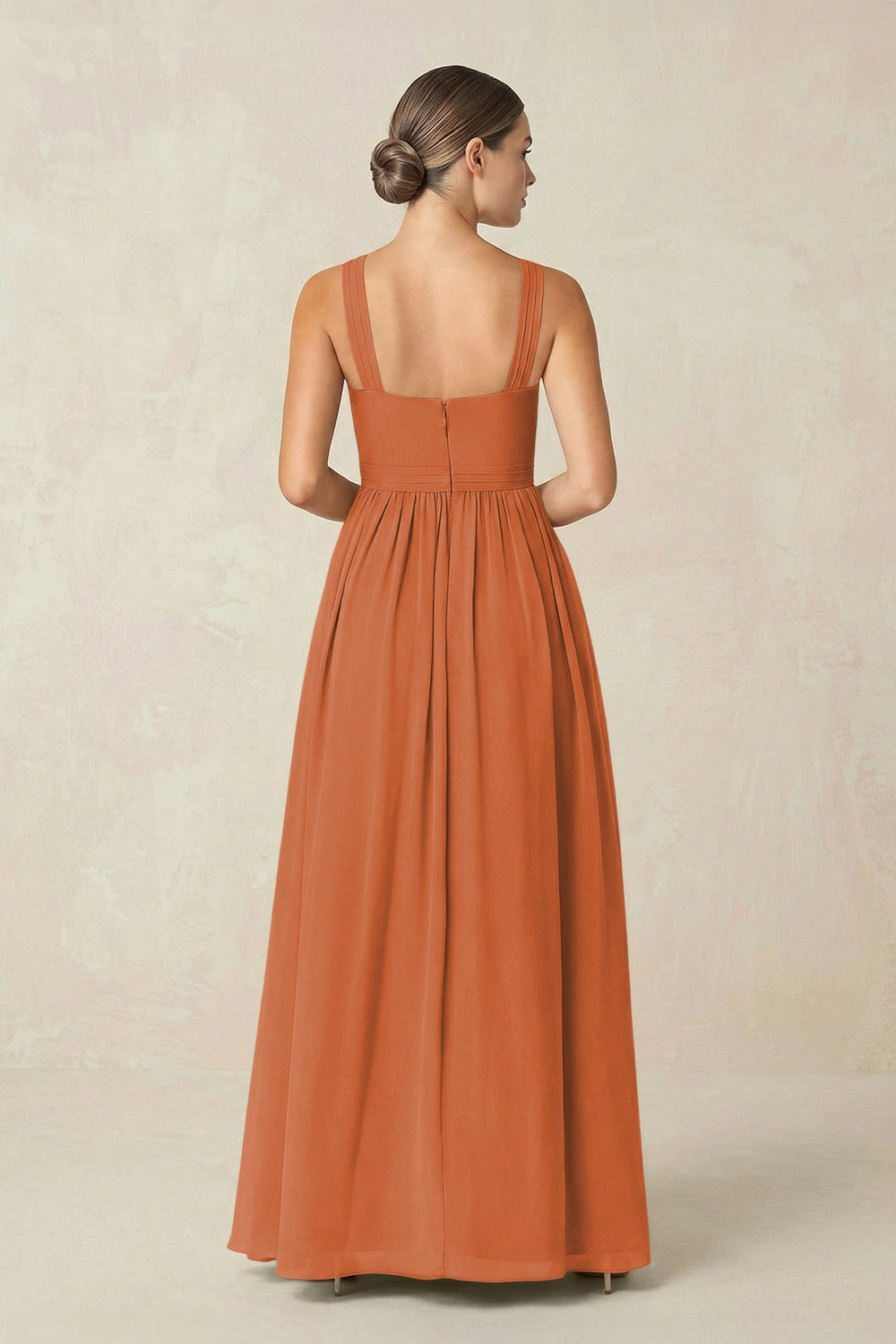 Cross Halter Neck Chiffon A-Line Bridesmaid Dress With Slit in Terracotta - KissProm BRIDESMAID DRESSES