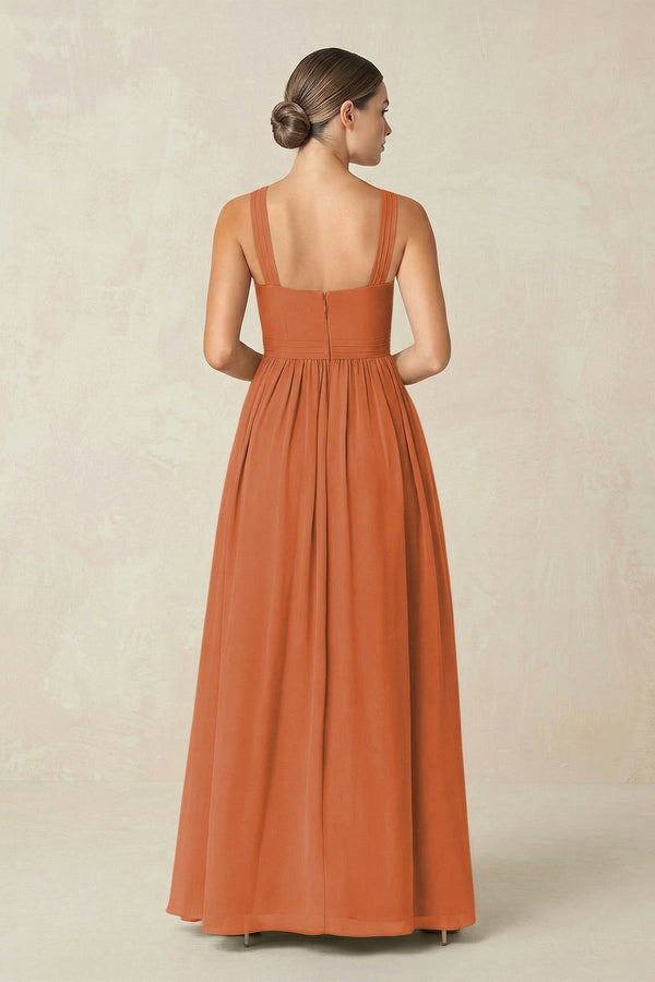 Cross Halter Neck Chiffon A-Line Bridesmaid Dress With Slit in Terracotta - KissProm BRIDESMAID DRESSES
