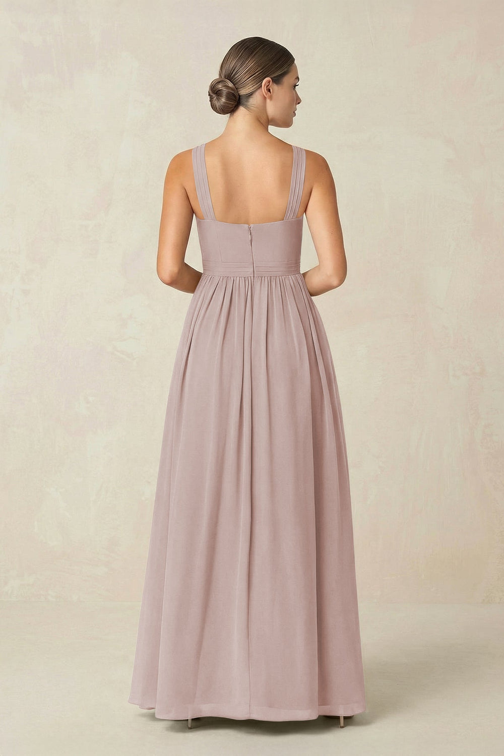 Cross Halter Neck Chiffon A-Line Bridesmaid Dress With Slit in Toffee - KissProm BRIDESMAID DRESSES