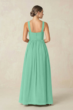 Cross Halter Neck Chiffon A-Line Bridesmaid Dress With Slit in Turquoise - KissProm BRIDESMAID DRESSES