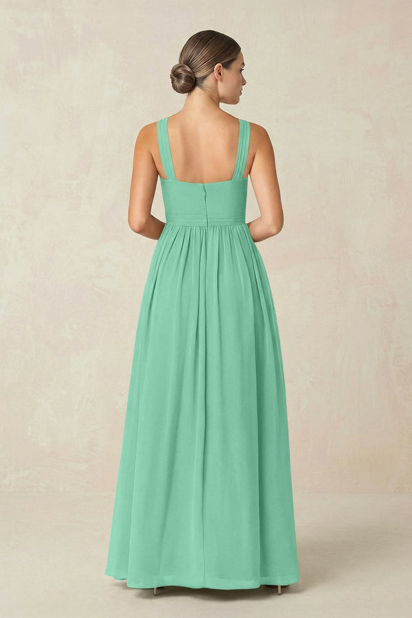 Cross Halter Neck Chiffon A-Line Bridesmaid Dress With Slit in Turquoise - KissProm BRIDESMAID DRESSES