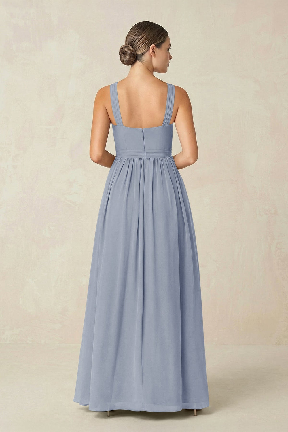 Cross Halter Neck Chiffon A-Line Bridesmaid Dress With Slit in Twilight - KissProm BRIDESMAID DRESSES
