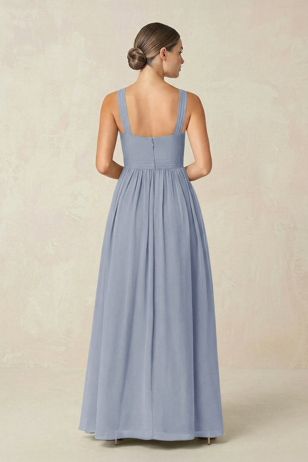 Cross Halter Neck Chiffon A-Line Bridesmaid Dress With Slit in Twilight - KissProm BRIDESMAID DRESSES