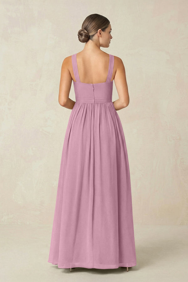Cross Halter Neck Chiffon A-Line Bridesmaid Dress With Slit in Vintage Mauve - KissProm BRIDESMAID DRESSES