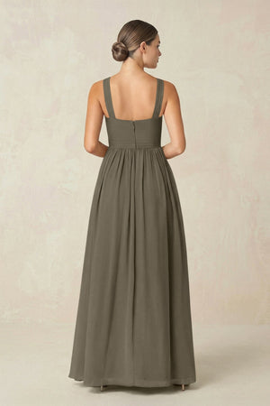 Cross Halter Neck Chiffon A-Line Bridesmaid Dress With Slit in Willow Green - KissProm BRIDESMAID DRESSES