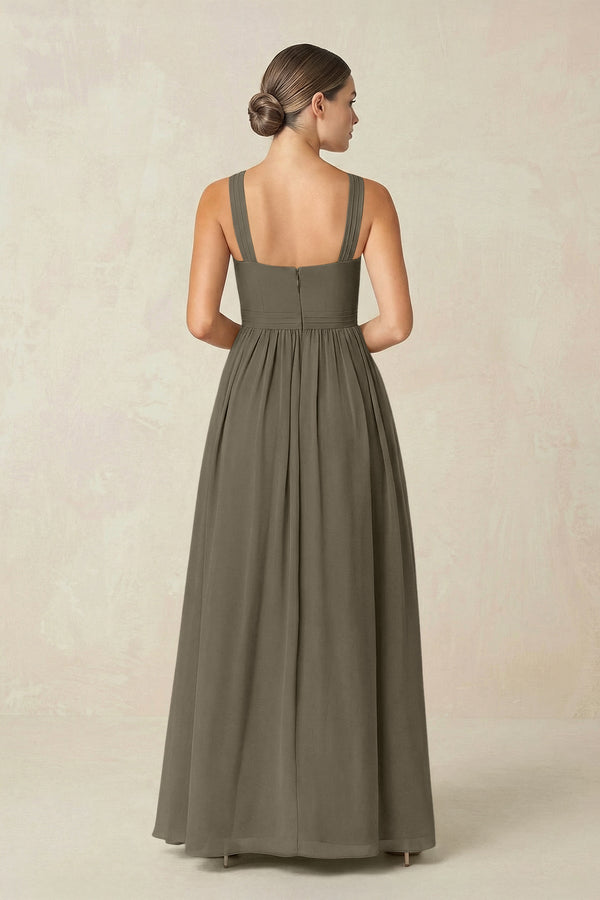 Cross Halter Neck Chiffon A-Line Bridesmaid Dress With Slit in Willow Green - KissProm BRIDESMAID DRESSES