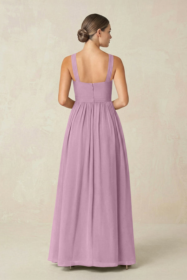 Cross Halter Neck Chiffon A-Line Bridesmaid Dress With Slit in Wisteria - KissProm BRIDESMAID DRESSES