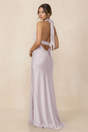 Cross Halter Sheath Bridesmaid Dress With Slit in Dusk - KissProm Bridesmaid Dresses