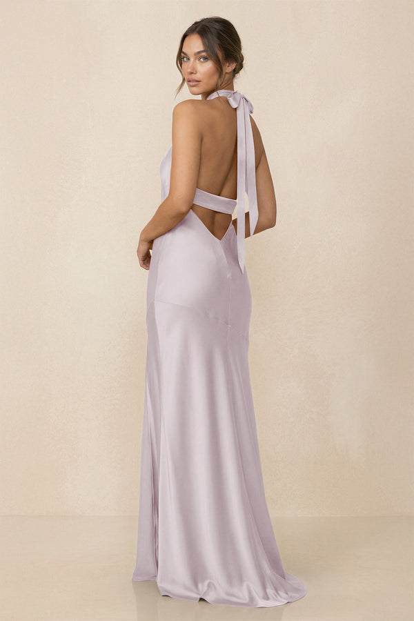Cross Halter Sheath Bridesmaid Dress With Slit in Dusk - KissProm Bridesmaid Dresses