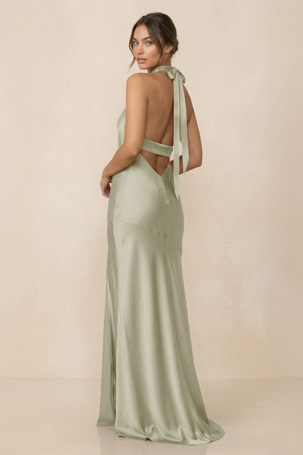 Cross Halter Sheath Bridesmaid Dress With Slit in Frost - KissProm Bridesmaid Dresses