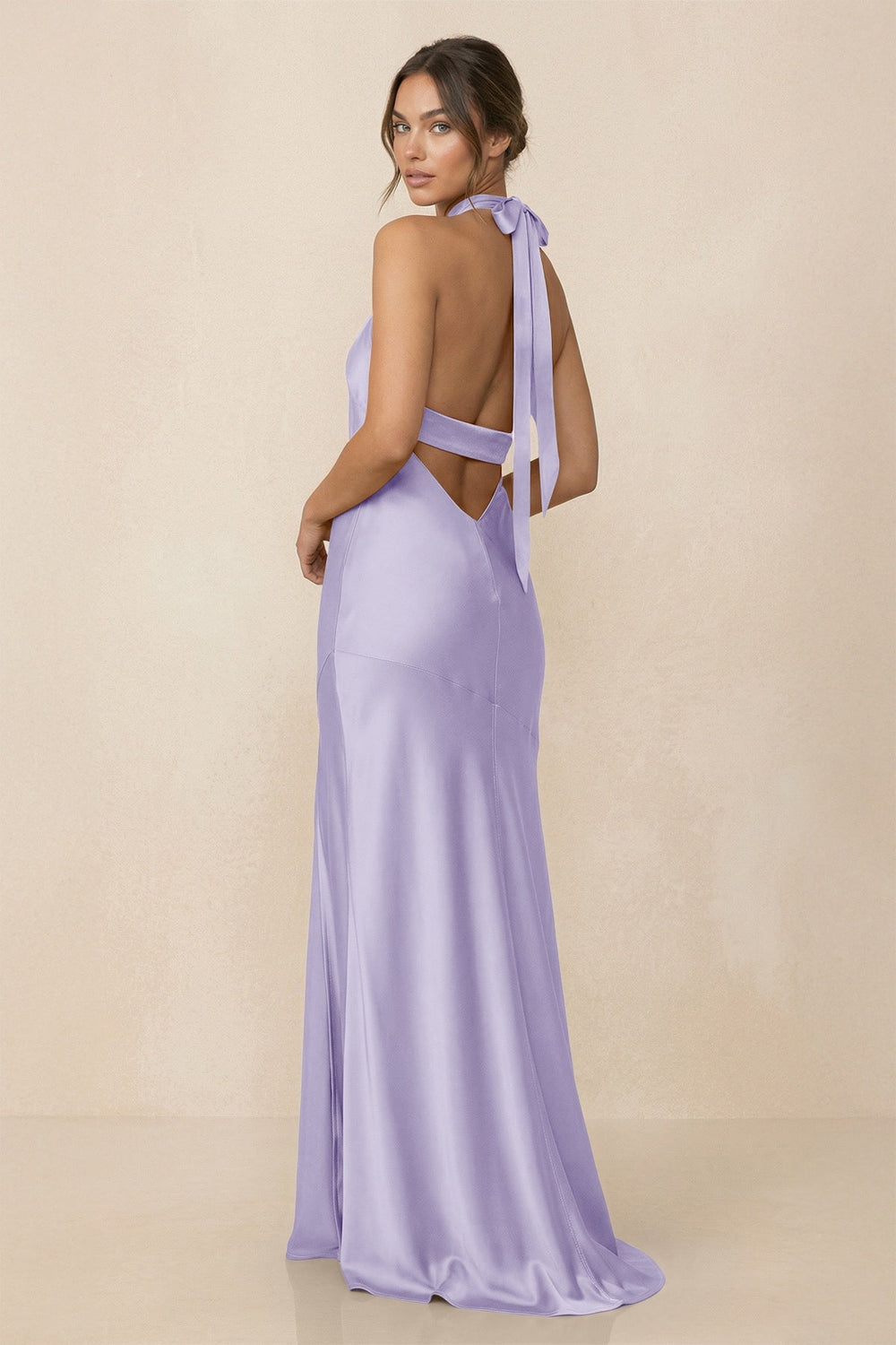 Cross Halter Sheath Bridesmaid Dress With Slit in Lavender - KissProm Bridesmaid Dresses