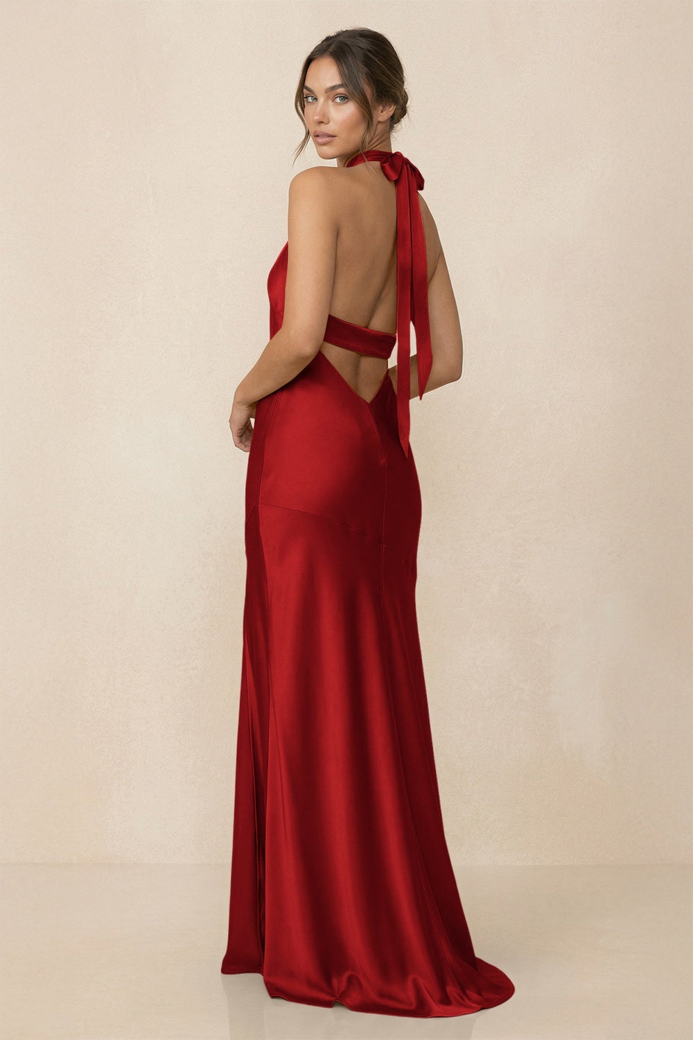 Cross Halter Sheath Bridesmaid Dress With Slit in Spice - KissProm Bridesmaid Dresses
