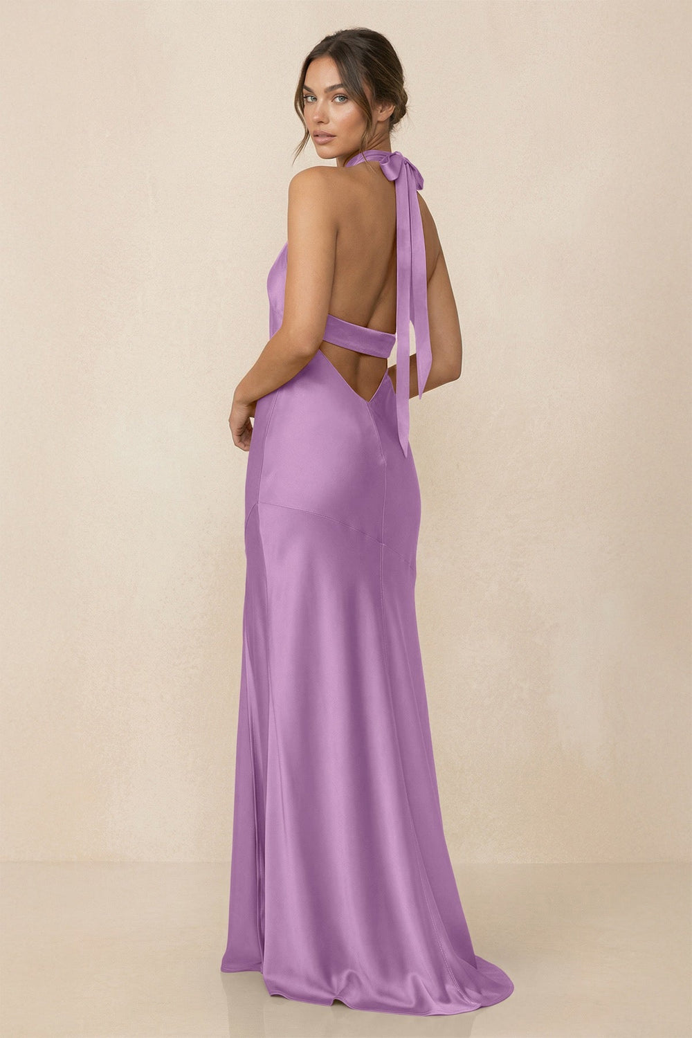 Cross Halter Sheath Bridesmaid Dress With Slit in Vintage Mauve - KissProm Bridesmaid Dresses