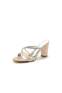 Cross Strap Open Toe High Heels With Rhinestone - KissProm