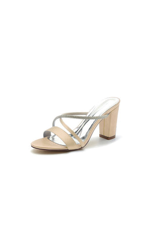 Cross Strap Open Toe High Heels With Rhinestone - KissProm