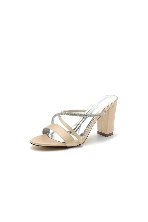 Cross Strap Open Toe High Heels With Rhinestone - KissProm