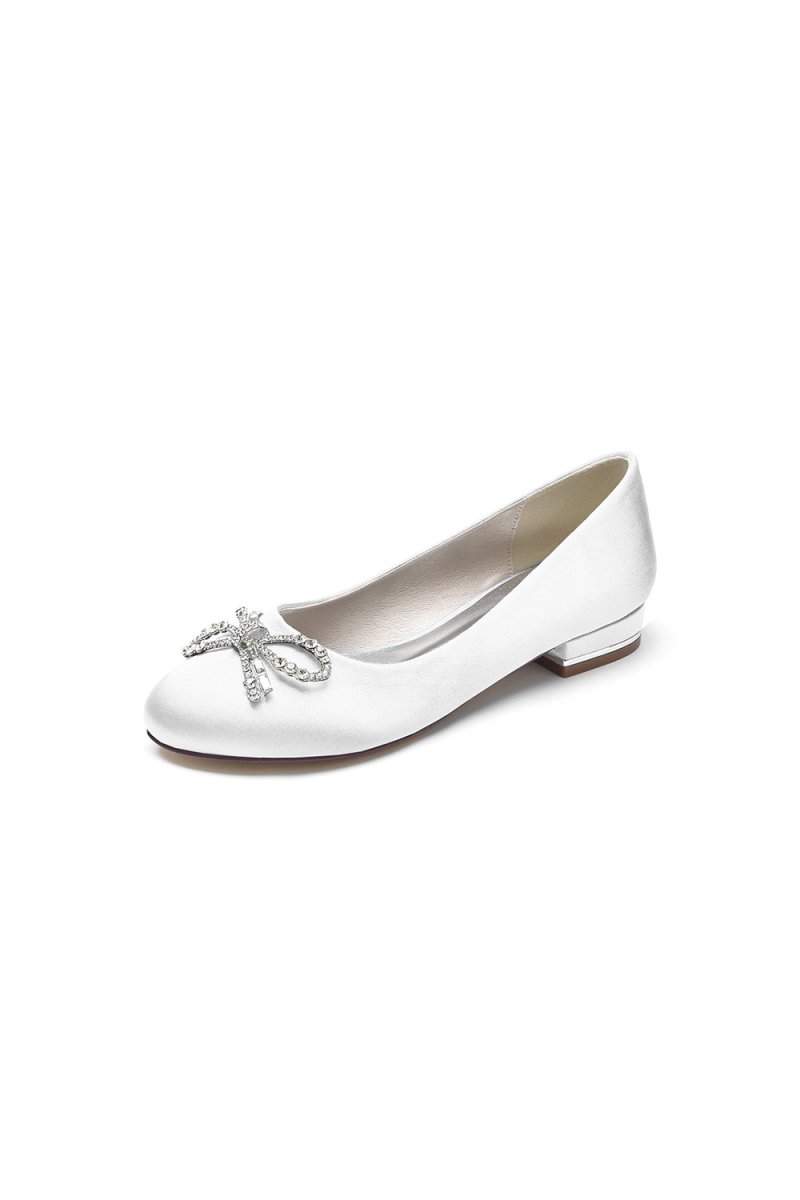 Crystal Bow Round Toe Flats - KissProm