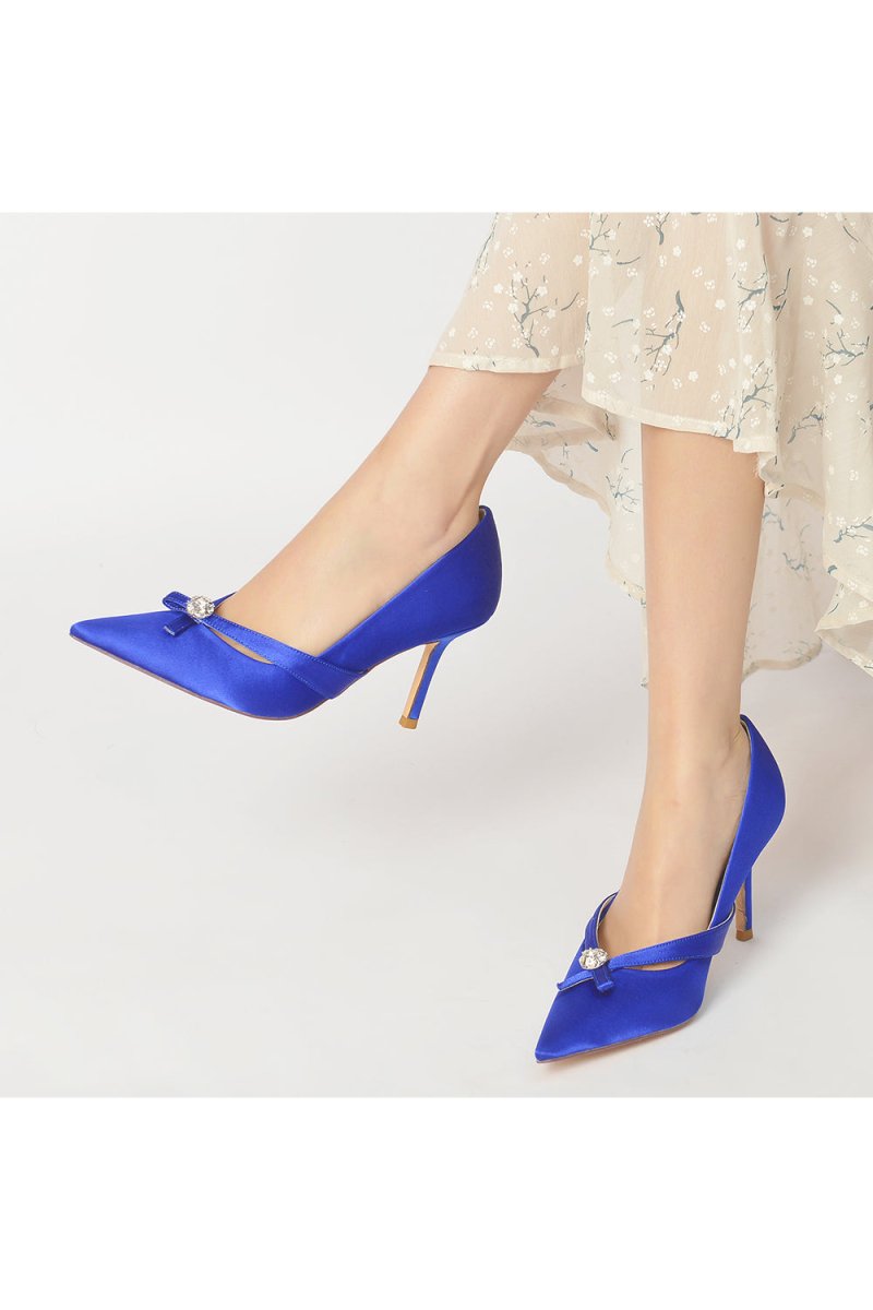 Crystal Bow Tie Pointed Toe High Heels - KissProm