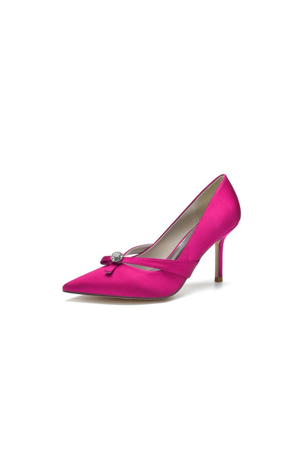 Crystal Bow Tie Pointed Toe High Heels - KissProm