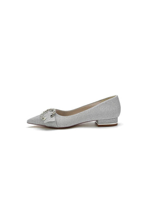 Crystal Buckle Sequin Pointed Toe Flats - KissProm